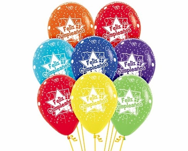 Globo Latex R12 Sempertex Fashion Solido Feliz Cumpleaños Estrellas 30cm