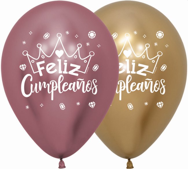 Globo Latex R12 Sempertex Feliz Cumpleaños Coronas Reflex Surtido, 909, 970 - 30cm