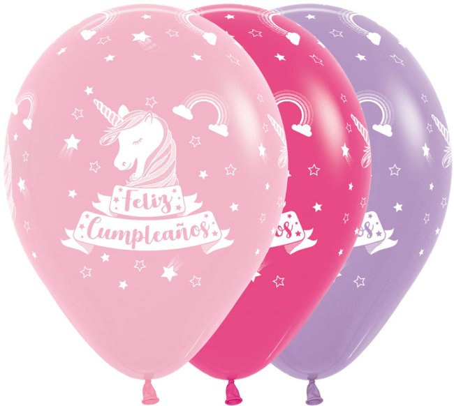 Globo Latex R12 Sempertex Feliz Cumpleaños Unicornio Surtido Colores 009-12-50 / 30cm