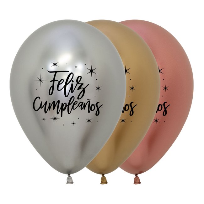 Globo Latex R12 Sempertex Surtido Reflex Deluxe, 981,968,970, Feliz Cumpleaños 30cm