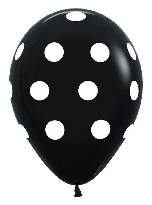 Globo Latex R12 Sempertex Fashion Solido Negro Puntos Blancos 30cm