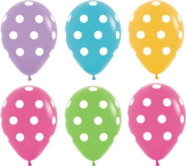 Globo Latex R12 Sempertex Fashion Surtido Colores Puntos Blancos 30cm