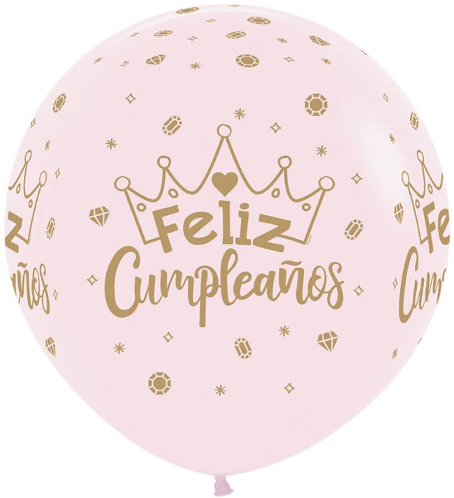 Globo Latex R24 Sempertex Rosado Feliz Cumpleaños Coronas - 60cm