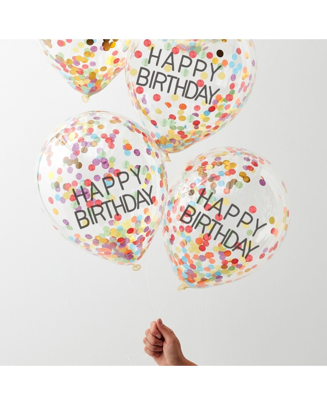 Globos Latex Con Confeti Multicolor Happy Bday ***OFERTA DTO NO ACUMULABLE