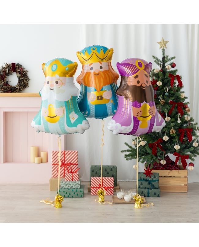 Bouquet 3 Globos Foil Formas Reyes Magos Melchor, Gaspar Y Baltasar 89cm x 70cm 