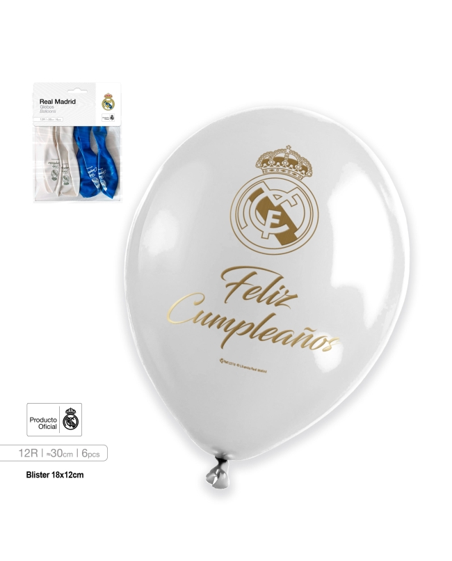 Globos Latex Bl-Az Feliz Cumpleaños Real Madrid 30cm ***OFERTA DTO NO ACUMULABLE