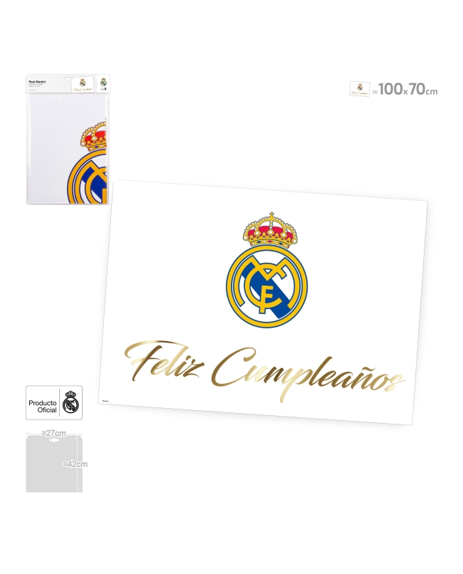 Cartel Real Madrid C.F. Escudo Feliz Cumpleaños 70 x 100cm ***OFERTA DTO NO ACUMULABLE