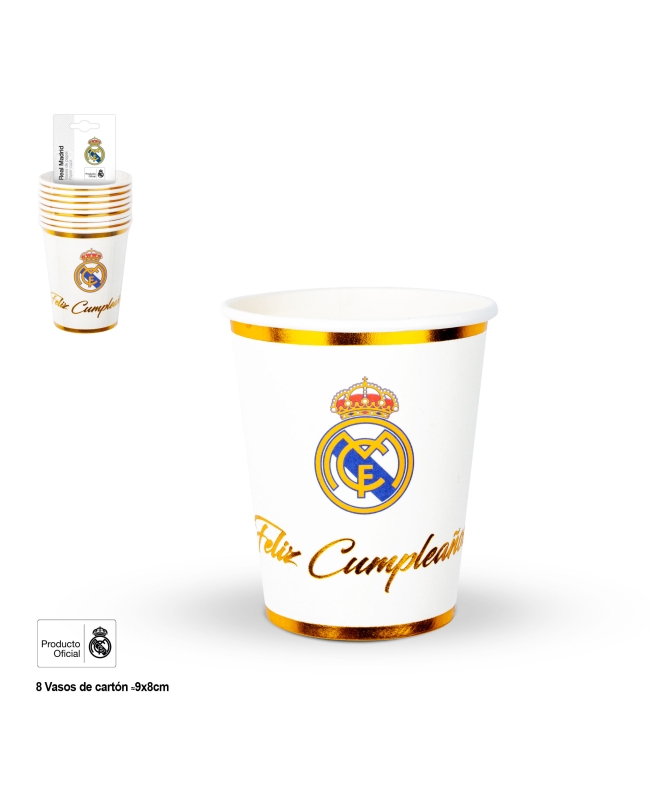 Vasos Real Madrid Feliz Cumpleaños Oro ***OFERTA DTO NO ACUMULABLE