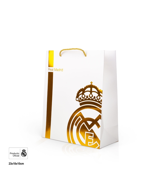Bolsa Regalo Real Madrid Escudo Oro 18 X 10 X 23 Pequeña ***OFERTA DTO NO ACUMULABLE