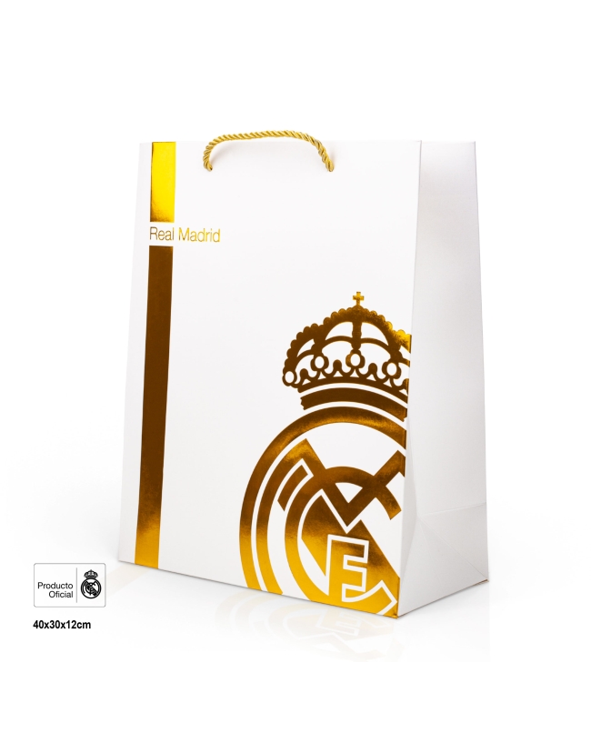 Bolsa Regalo Real Madrid Escudo Oro  30 X 12 X 40 Grande ***OFERTA DTO NO ACUMULABLE