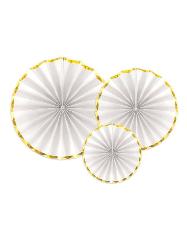 Deco Colgante Abanico Blanco Borde Oro 23/32/40cm ***OFERTA DTO NO ACUMULABLE