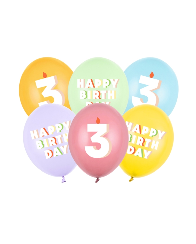 Globos Latex 30cm H.Bday 3 Mix ***OFERTA DTO NO ACUMULABLE