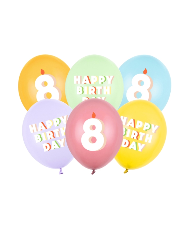 Globos Latex 30cm H.Bday 8 Mix ***OFERTA DTO NO ACUMULABLE