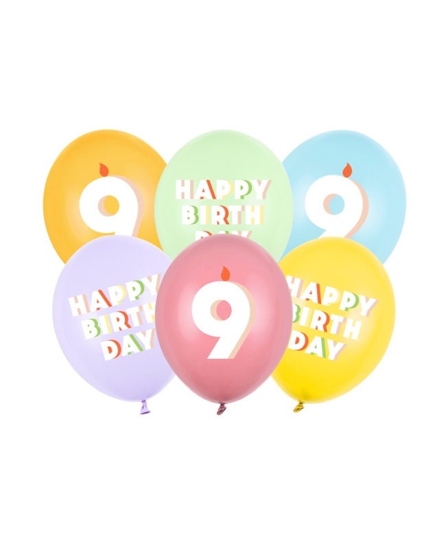 Globos Latex 30cm H.Bday 9 Mix ***OFERTA DTO NO ACUMULABLE