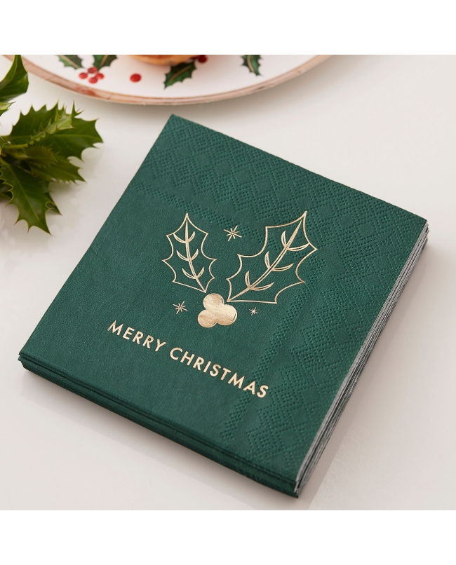 Servilletas Merry Xmas Verde Coctel 12,5X12,5cm ***OFERTA DTO NO ACUMULABLE