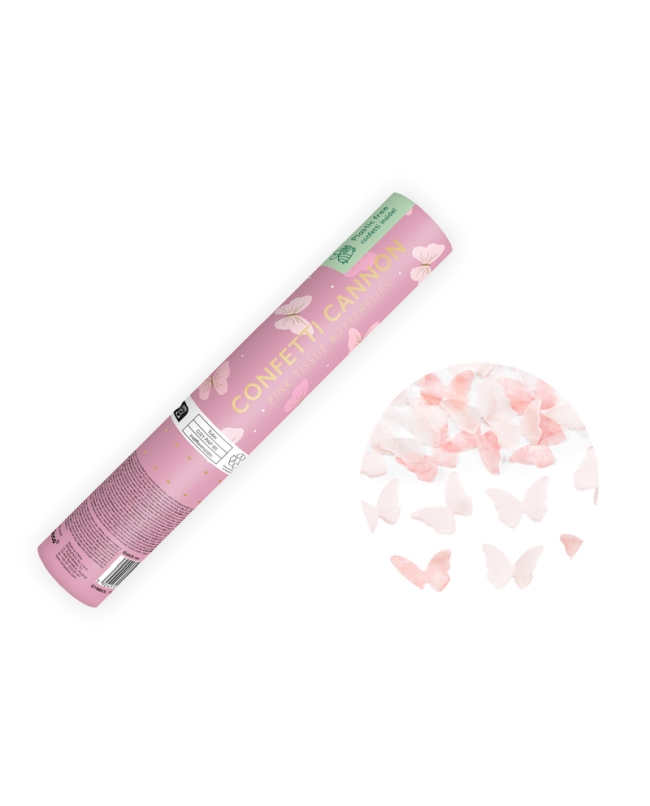 Cañon Confeti Mariposas Rosas 20cm ***OFERTA DTO NO ACUMULABLE