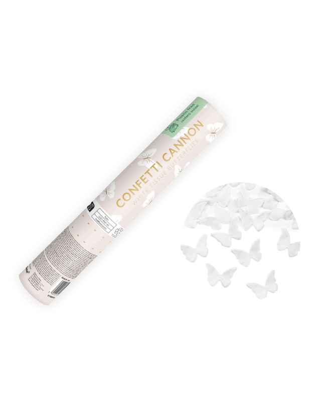 Cañon Confeti Mariposas Blancas 20cm ***OFERTA DTO NO ACUMULABLE