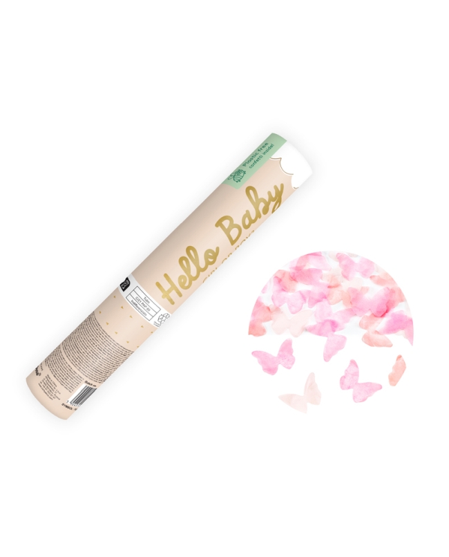 Cañon Confeti Mariposas Rosas 20cm ***OFERTA DTO NO ACUMULABLE