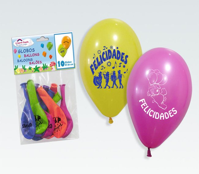 10 GLOBOS LATEX LIRAGRAM FELICIDADES 28cm***OFERTA DTO NO ACUMULABLE