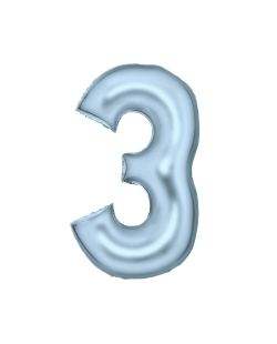 Forma Numero 3 Azul Pastel Seda 86cm