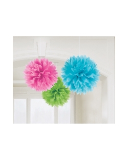 Decor. Colg. Pom Poms Colores Papel 40.6cm