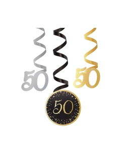 Decor. Colg. Espiral Cumple Estrellado Oro 50 61cm