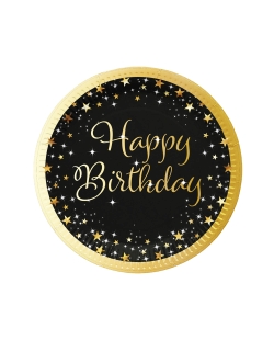 Platos 23cm Cumple Estrellado Oro H.Bday