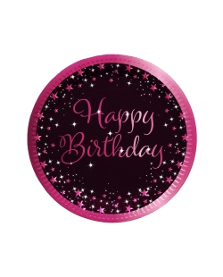 Platos 23cm Cumple Estrellado Rosa H.Bday