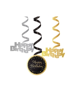 Decor. Colg. Espiral Cumple Estrellado Oro H.Bday 61cm