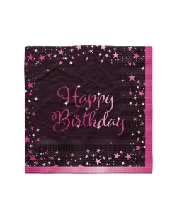 Servilletas 33X33cm Cumple Estrellado Rosa H.Bday