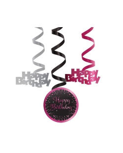 Decor. Colg. Espiral Cumple Estrellado Rosa H.Bday 61cm
