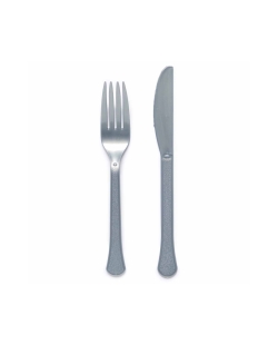 Tenedores Y Cuchillos Plastc. Plata grafito18cm