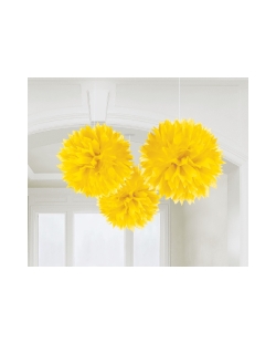 Decor. Colg. Pom Poms Amarillo Papel 40,6cm