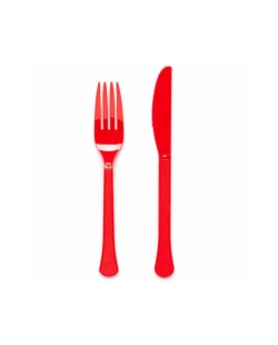 Tenedores Y Cuchillos Plastc. Rojo Fiesta18cm