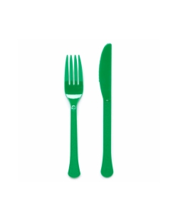 Tenedores Y Cuchillos Plastc. Verde Hoja 18cm