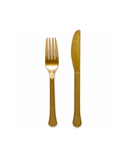 Tenedores Y Cuchillos Plastc. Oro Crema 18cm