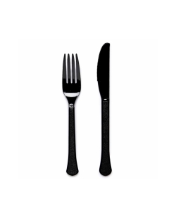 Tenedores Y Cuchillos Plastc. Negro Carbon18cm