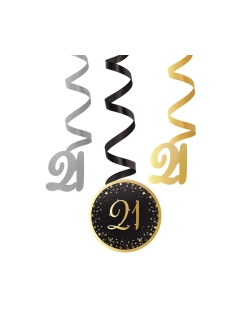 Decor. Colg. Espiral Cumple Estrellado Oro 21 61cm