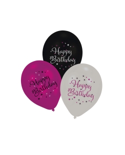 Globos Latex 27cm Cumple Estrellado Rosa H.Bday