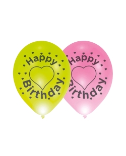 Globos Latex 27,5cm Led H. Bday Corazones