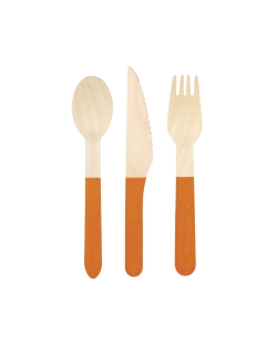 Cubiertos Madera Naranja 4 Pres.