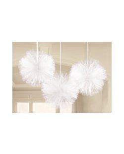 Pompones decorativos de tul blanco - Articulos de Fiesta ***OFERTA DTO NO ACUMULABLE