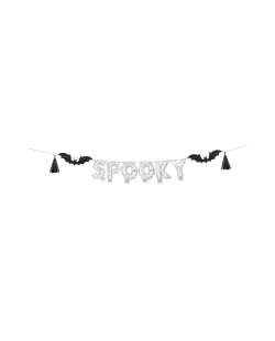 Kit Guirnalda Globos Foil Letras Spooly, Murcielagos Y Flecos Metal