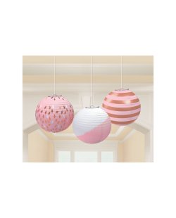 Lamparas de papel color rosa y rosa dorado - 24 cm 