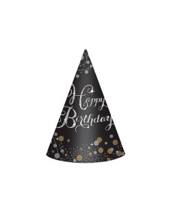 Gorro Cono Negro Feliz Cumpleaños ***OFERTA DTO NO ACUMULABLE