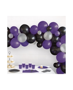 Kit Arco Globos Negro, Morado Y Plata