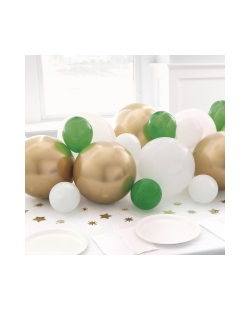 Guirnalda Globos Verde Oscuro, Blanco, Oro Y Confeti Metal