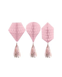 Mini decorados nido de abeja con Borlas rosa doradas - 30 cm ***OFERTA DTO NO ACUMULABLE