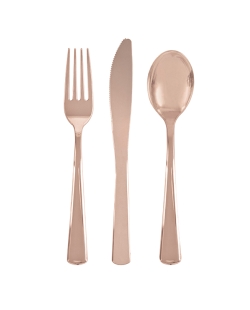 Cubiertos Plastico Oro Rosa Metal ***OFERTA DTO NO ACUMULABLE