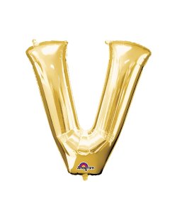 MINI AUTO-INFLABLE LETRA V ORO - Aluminio 40cm (DTO. NO ACUMULABLE)